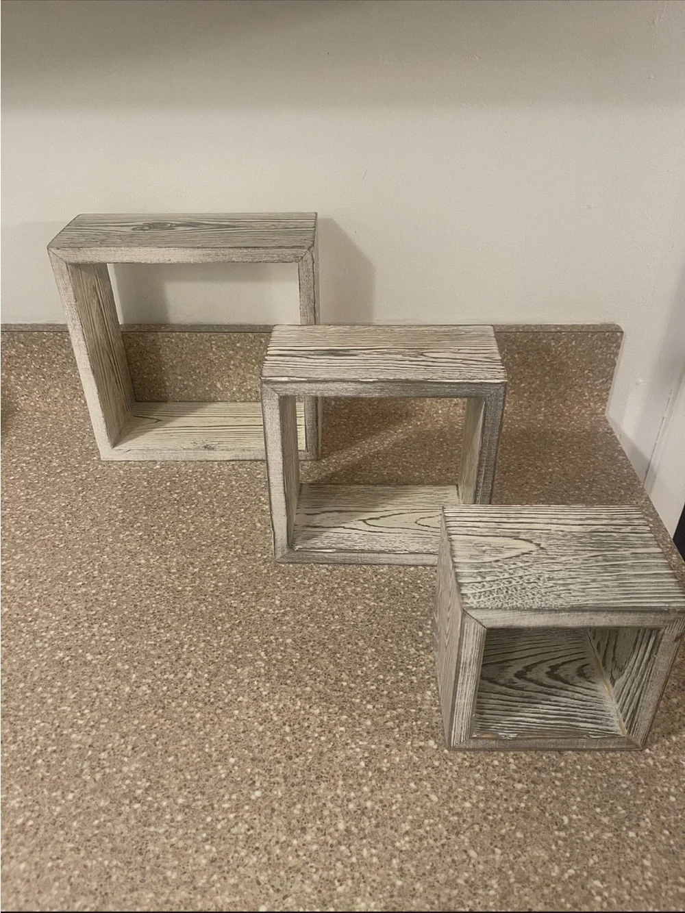 Neutral Wood Cube Set with Green Faux Topiaries